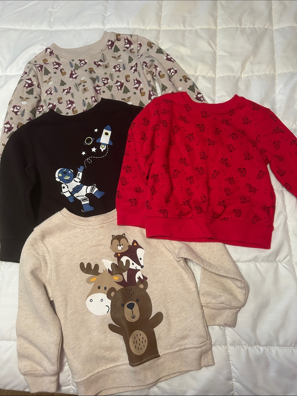 Garanimals Kids Crewneck Sweatshirt - Red, Navy & Beige Animal and Space Prints